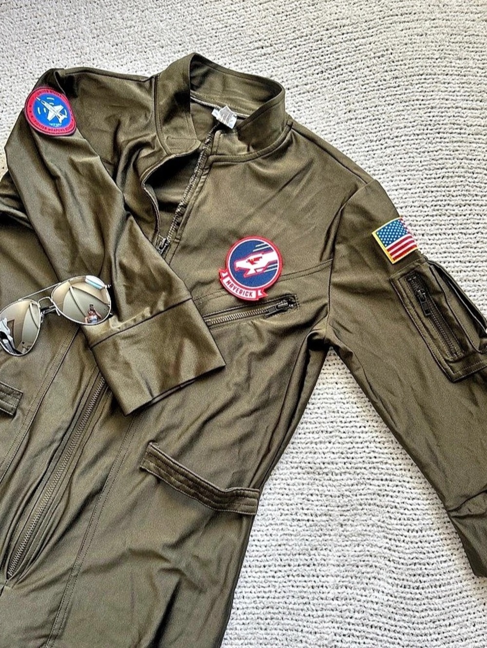 Women’s Top Gun Maverick Flight Suit Costume Jumpsuit w/ Sunglasses 🛩️